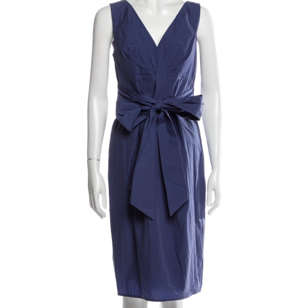 Max Mara V Neck Sheath Dress Blue 10